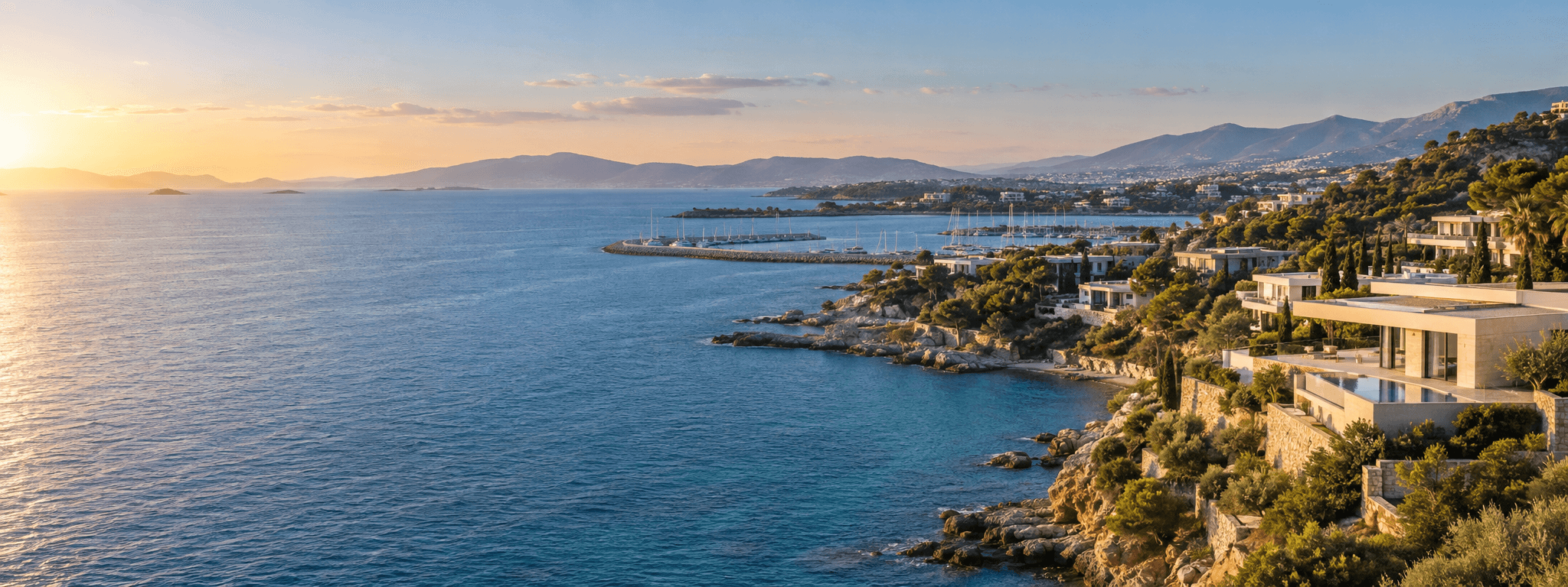 Athens Riviera coastline and Mediterranean residential architecture